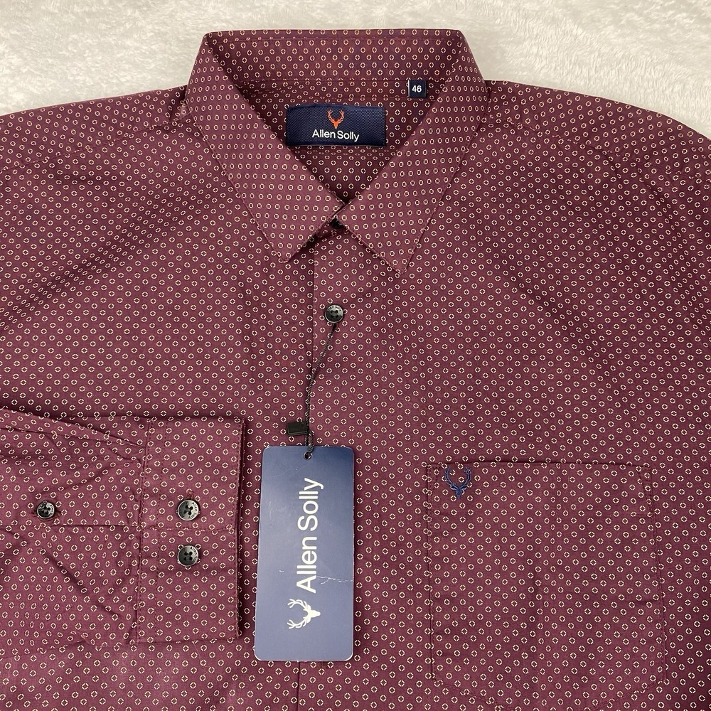 Allen Solly Dress Shirt Mens 46 (2XL) Burgundy-Gold Geometric Regular New w/Tags